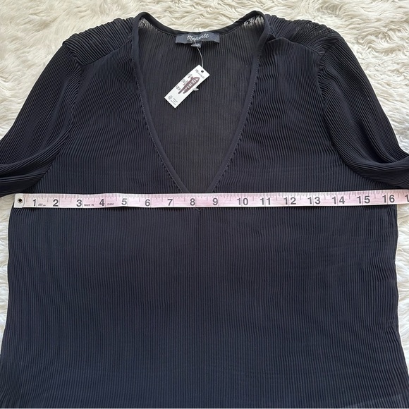 Madewell Blouse Pleated Flare-Sleeve Top Semisheer Black XXS NWT New - Picture 12 of 14